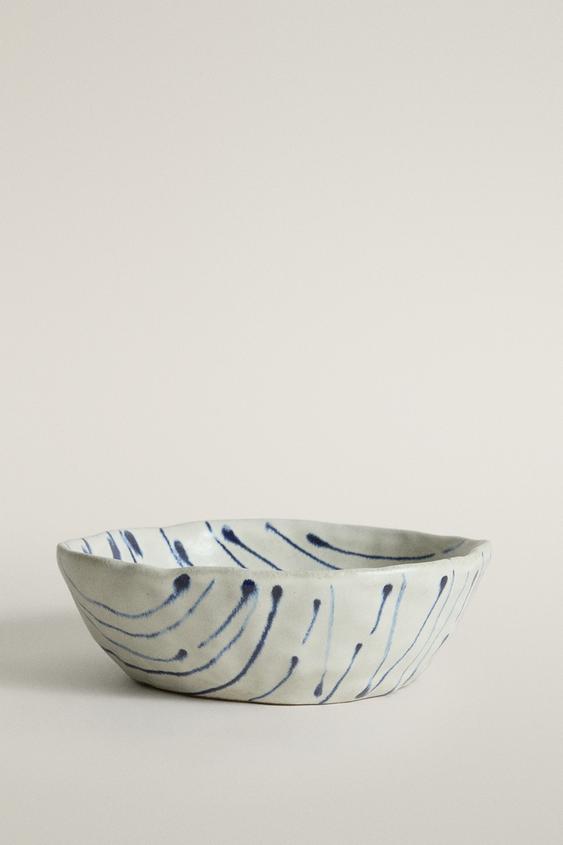 STRIPED EARTHENWARE BOWL - Blue/White by Zara - Image 0