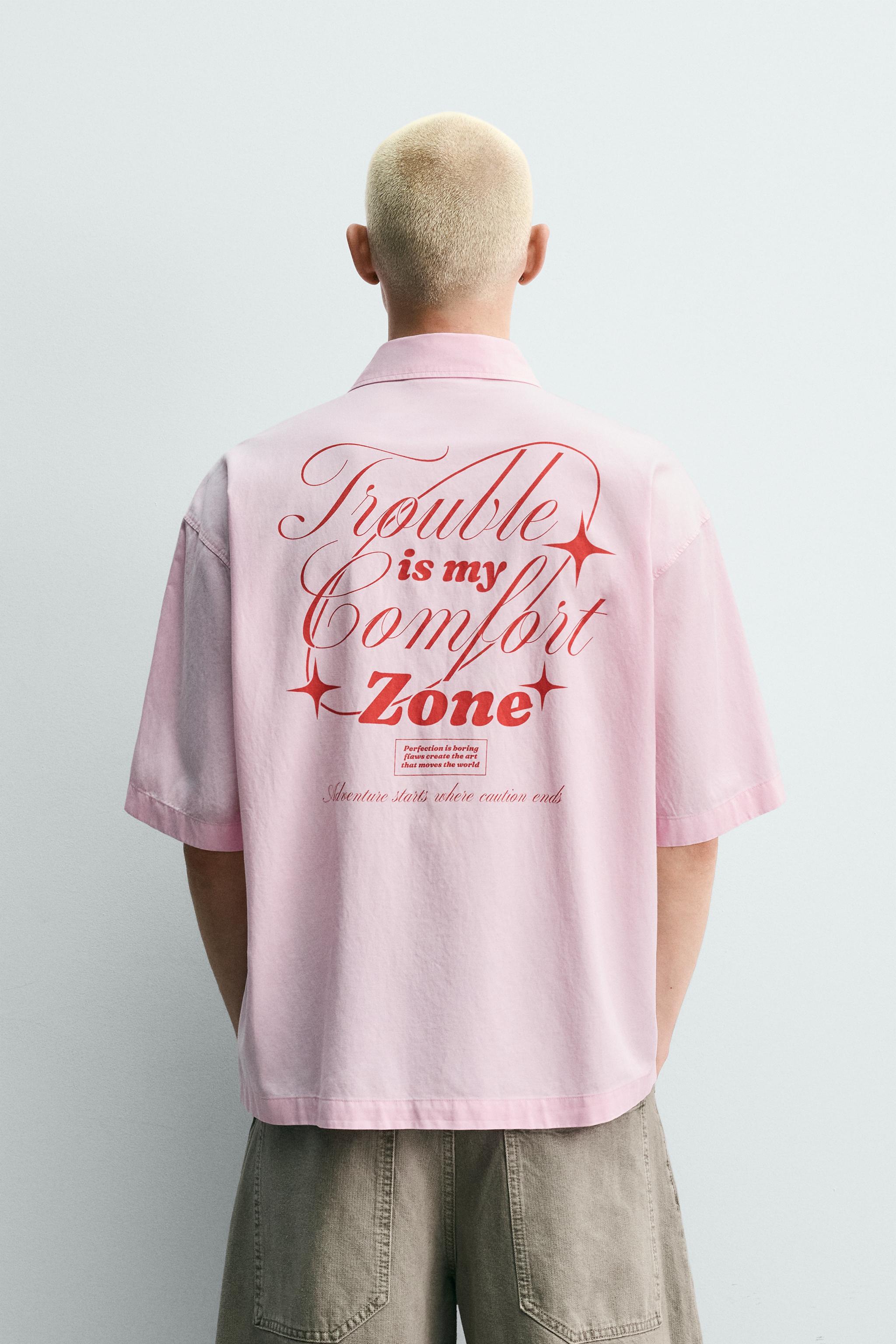 ボクシーフィット テキストプリントシャツ - ピンク | ZARA Japan / 日本