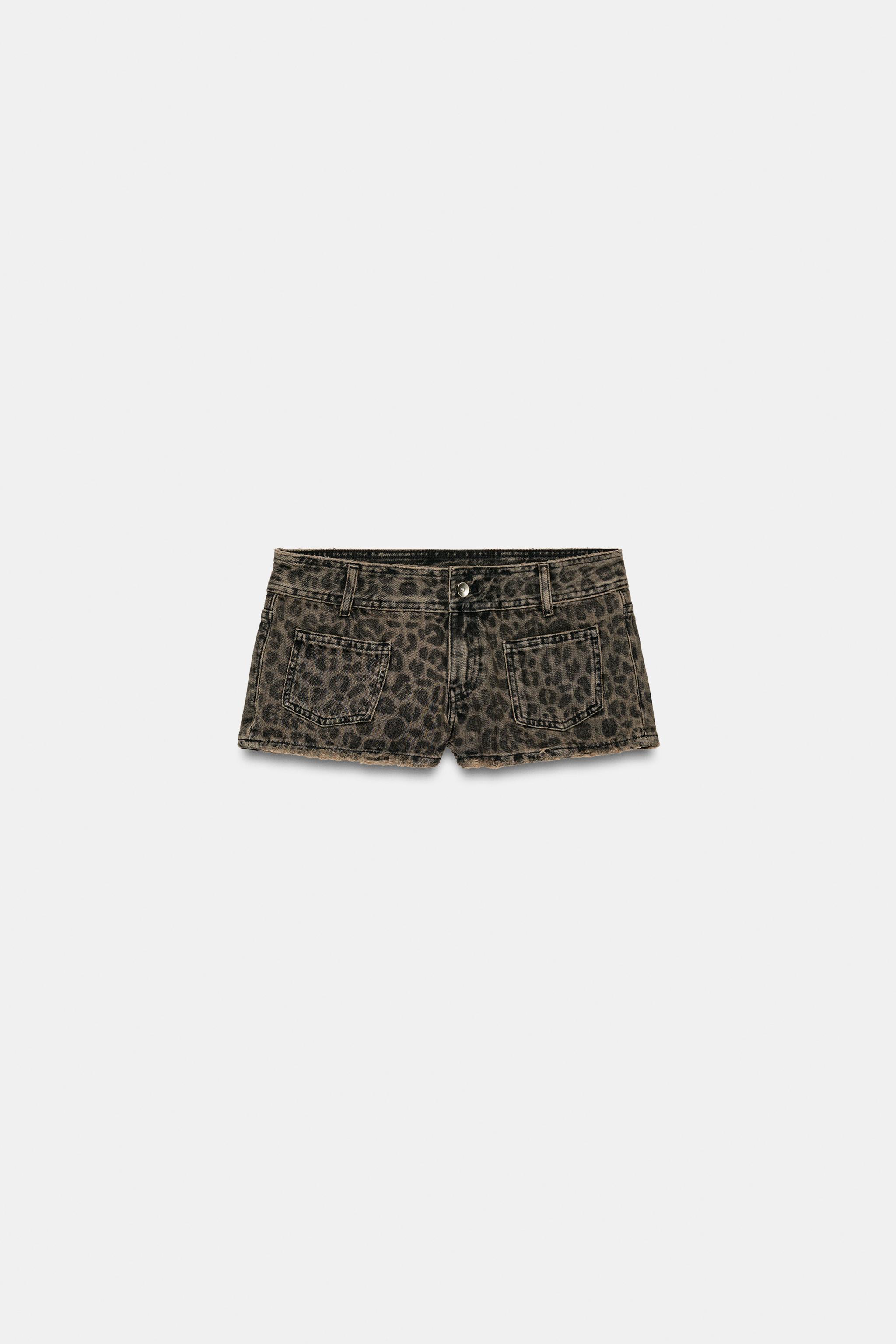 TRF ANIMAL PRINT MINI DENIM SHORTS