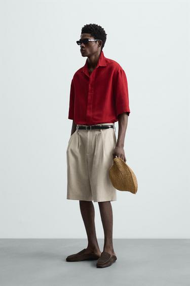 BERMUDA WIDE FIT PLIEGUES - Beige claro de Zara - Imagen 0