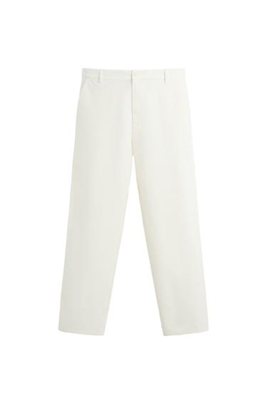 COTTON STRAIGHT-LEG TROUSERS - Oyster-white by Zara