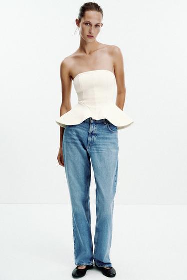 Zara INTERLOCK BANDEAU TOP - Ecru