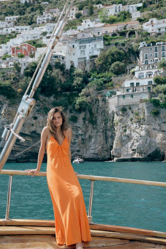 FLOWING MIDI DRESS WITH TIE - Orange de Zara - Imagen 0