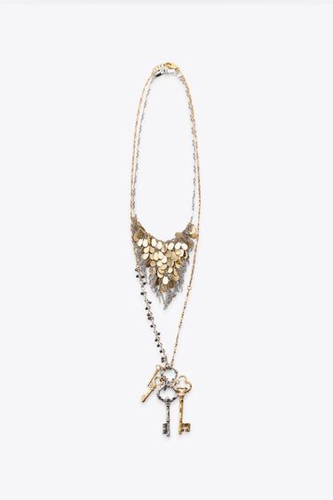 2-PACK OF NECKLACES WITH PLATES AND KEYS - Gold / Silver by Zara
