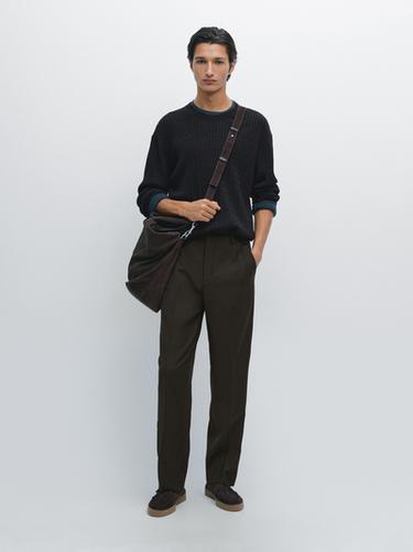 Jersey trenzado mezcla algodón - Marino de Zara