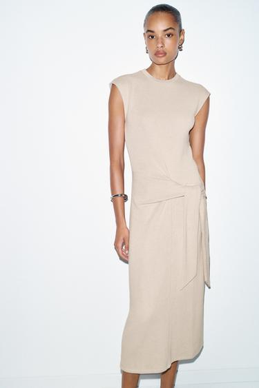 SOFT FABRIC DRESS WITH KNOT - Sand / Marl by Zara