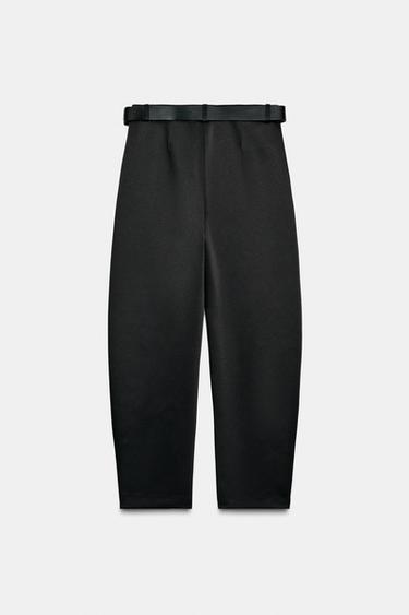 PANTALON BARREL SATINÉ AVEC CEINTURE - Noir de Zara - Image 7