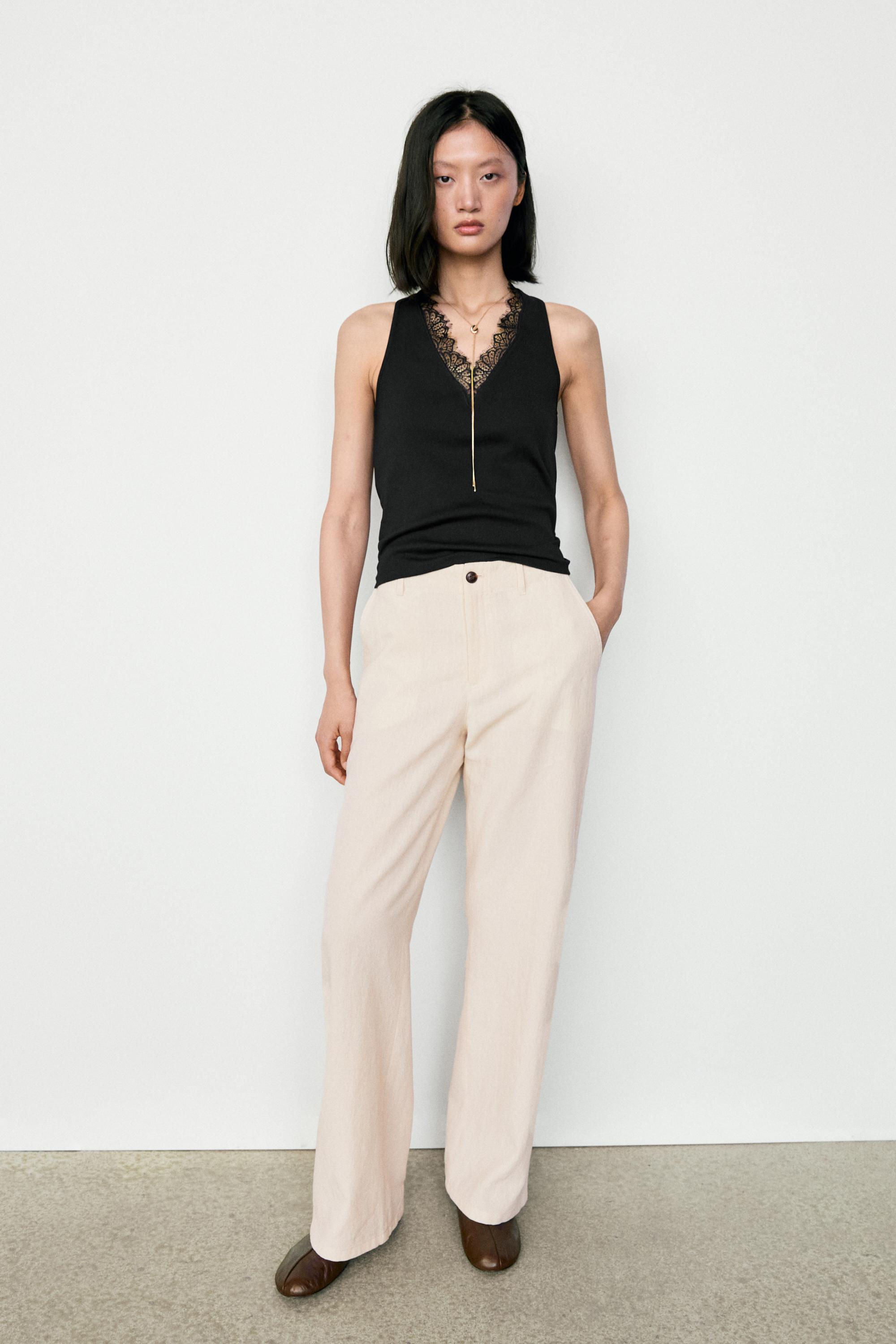 V-neck lace trim camisole top