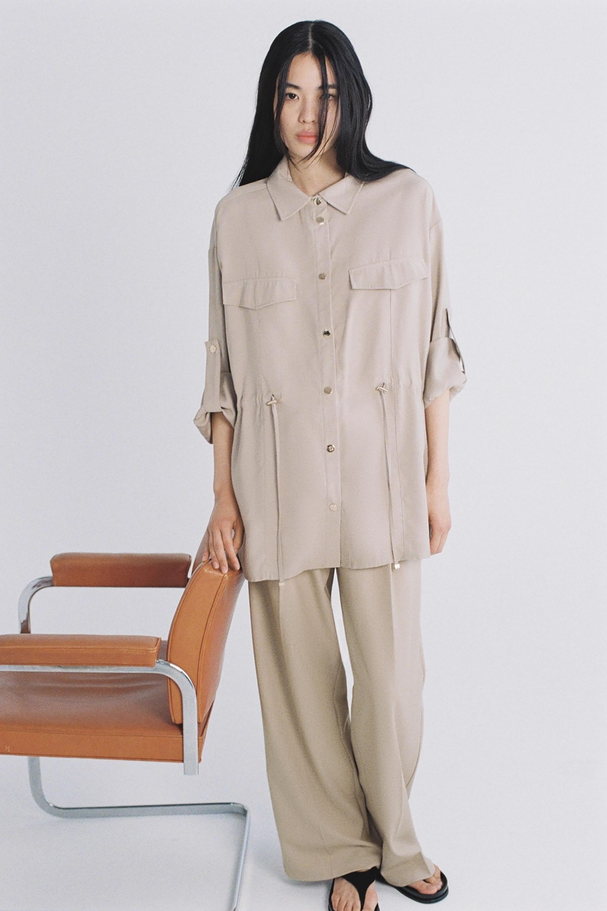 70s サファリ シャツジャケット ツイード ブラウン 170 M a23 サファリシャツジャケット - ストーン | ZARA Japan / 日本