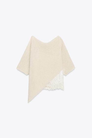 ASYMMETRIC COMBINED KNIT TOP - Ecru by Zara - Image 7