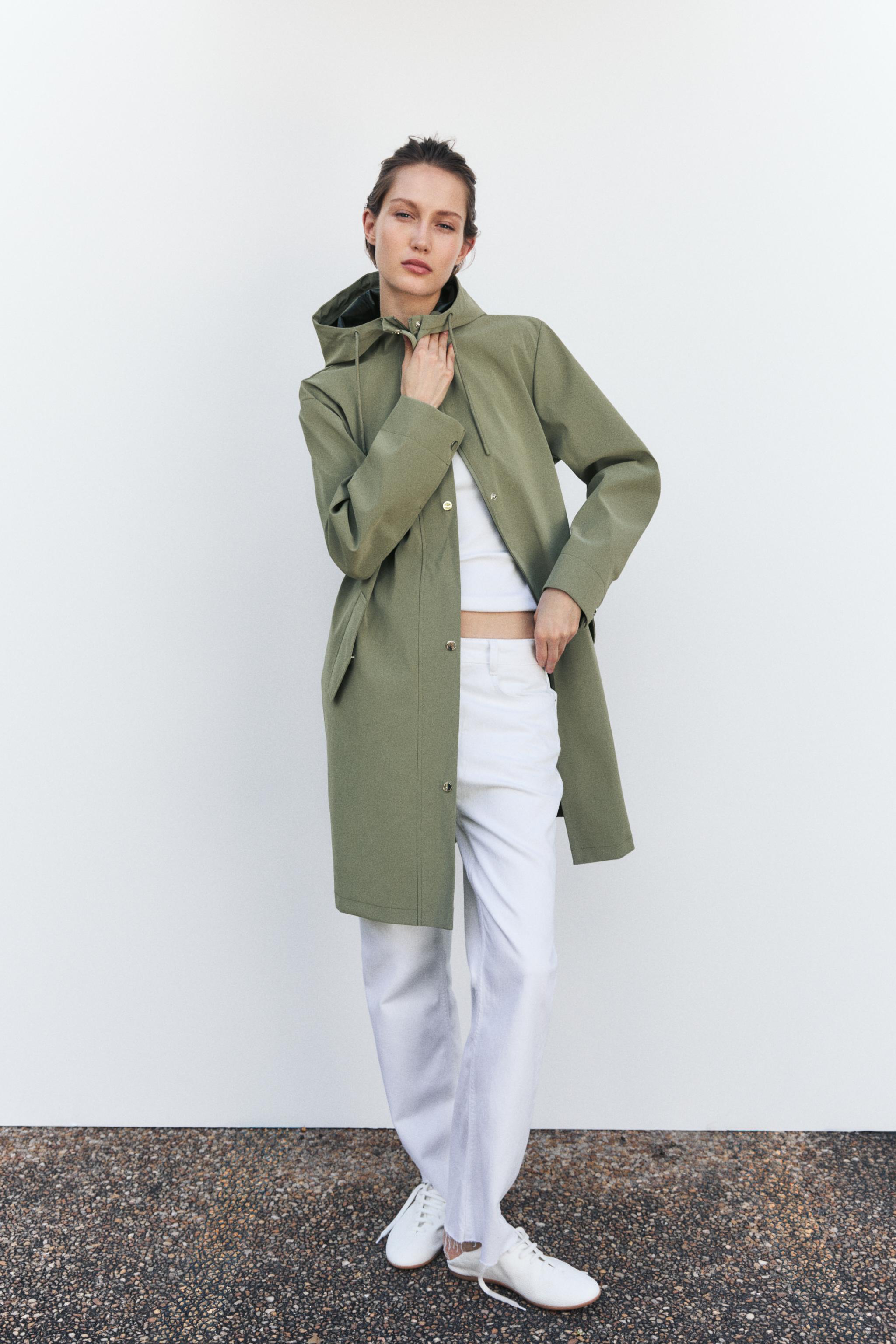 RUBBERISED HOODED JACKET Khaki ZARA United Kingdom