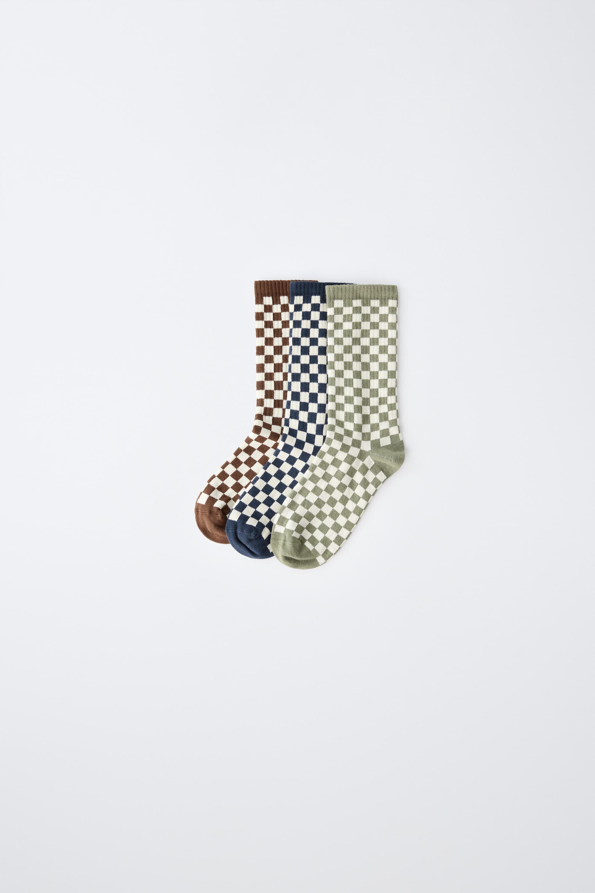 LOT DE TROIS PAIRES CHAUSSETTES MONTANTES À DAMIER