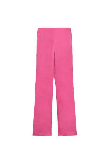 SATIN EFFECT FULL LENGTH FLARE PANTS