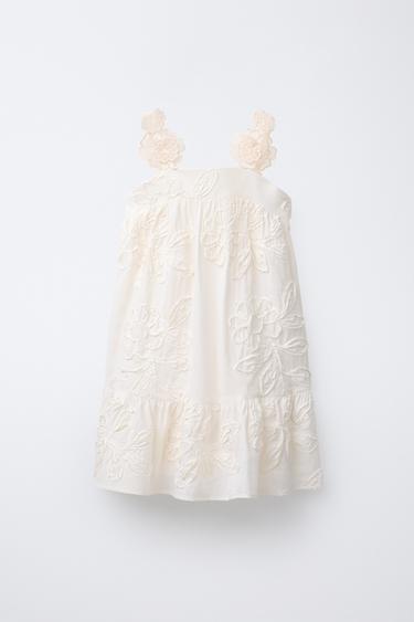 EMBROIDERED FLORAL DRESS - Ecru by Zara - Image 0