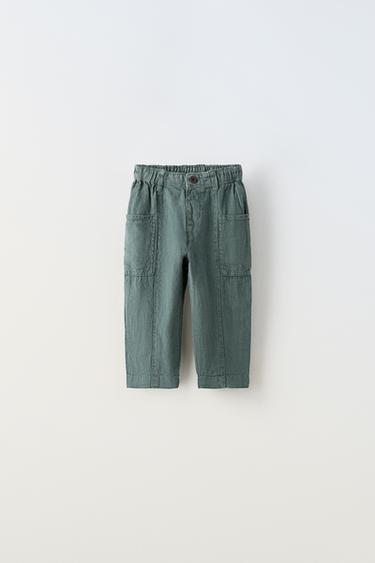 LINEN PATCH POCKET TROUSERS - Petrol blue by Zara