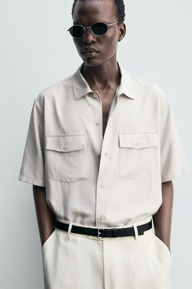 CHEMISE FLUIDE RELAXED FIT À POCHES - Gris perle de Zara - Image 4