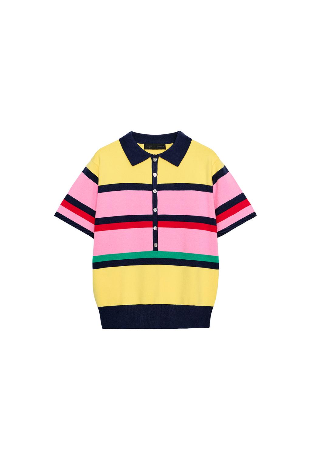 STRIPED KNIT POLO TOP - image 3