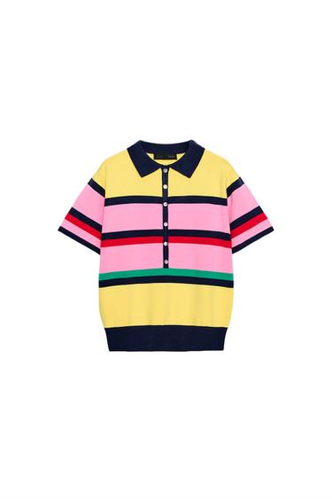 POLO EN MAILLE À RAYURES - Multicolore de Zara