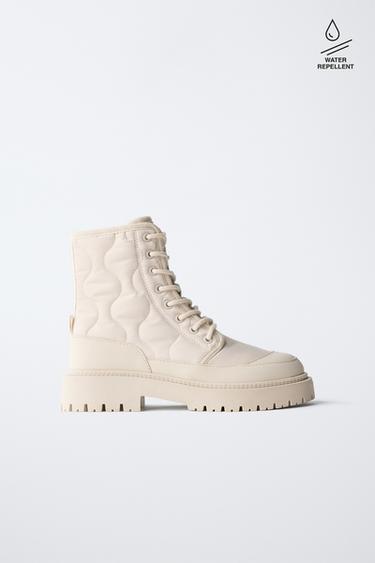 QUILTED ANKLE BOOTS - Ecru White by Zara