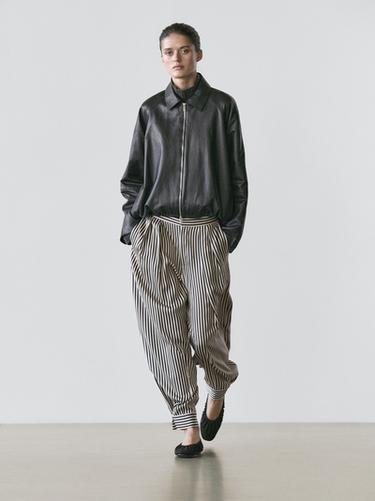 Zara Striped draped pants with darts - White / Navy - Image 0