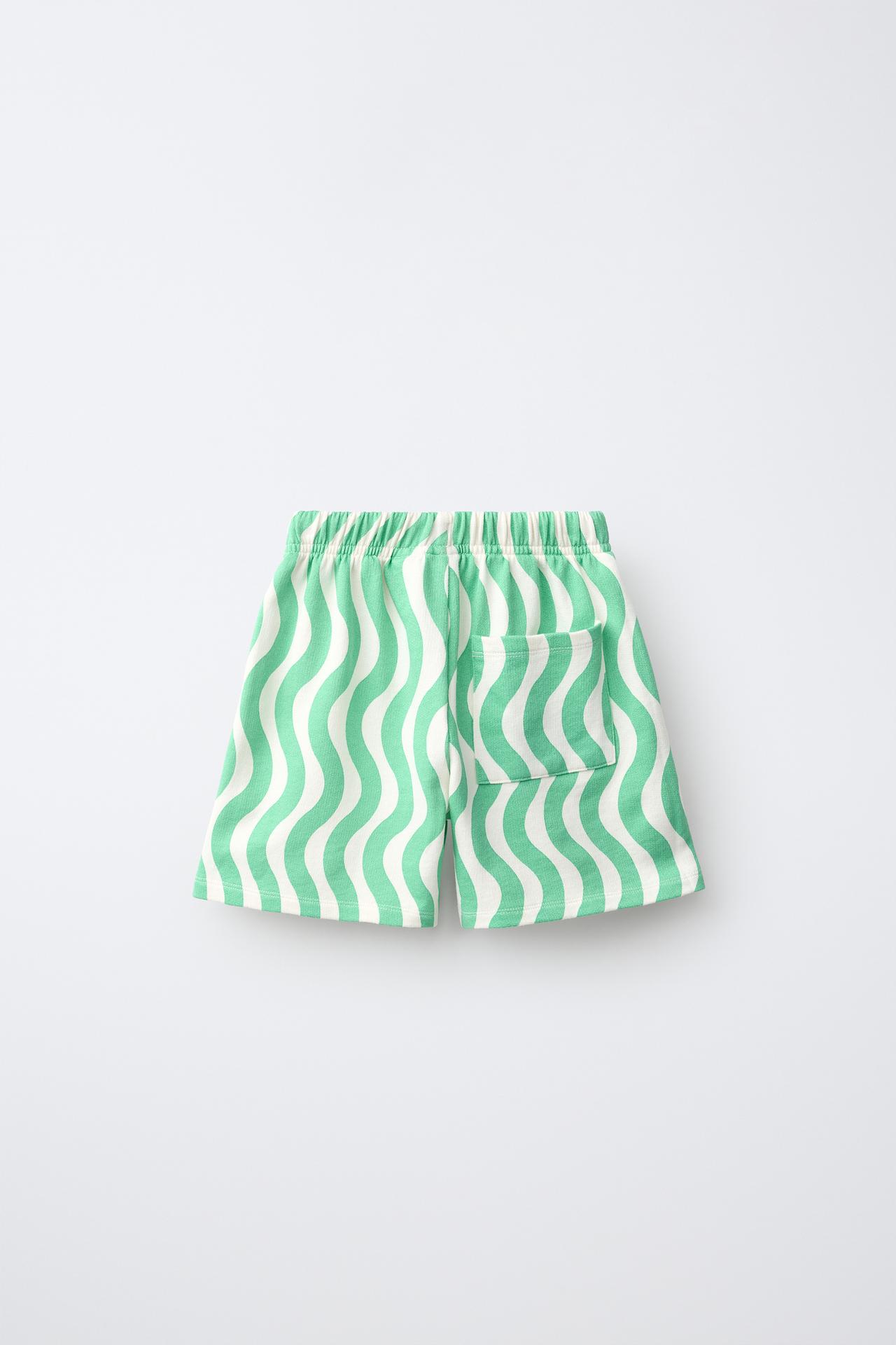 WAVY PRINT PLUSH SHORTS — Green