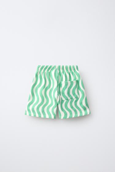 WAVY PRINT PLUSH SHORTS — Green 2