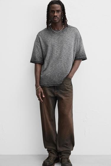 T-SHIRT DÉLAVÉ EN MAILLE - Gris anthracite de Zara - Image 4