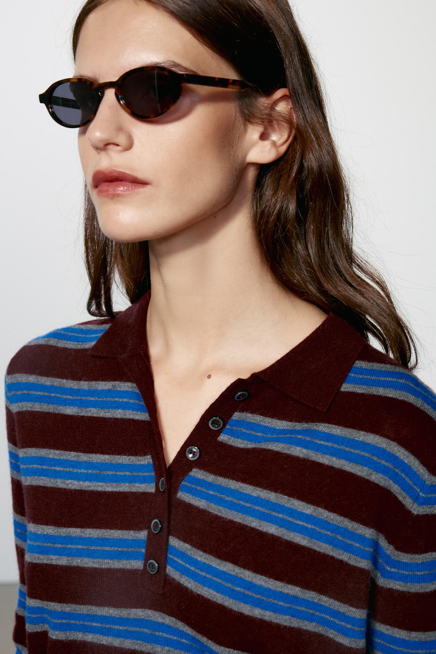 Женское поло Zara Extra-Soft 100% Wool Striped Polo, цвет: Бордовый — фото 3
