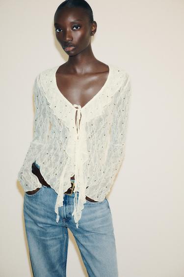 TOP ENCAJE TACHAS - Crudo de Zara