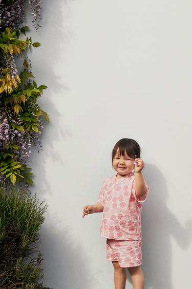 9-18 MONATE/ SET MIT BLUMENMUSTER, KIMONO UND BERMUDA - Cremefarben von Zara