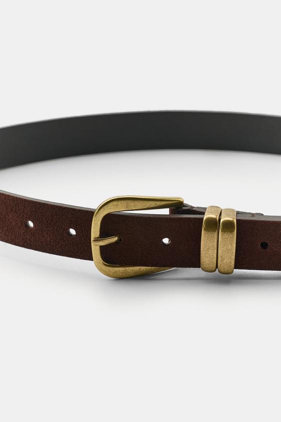 CEINTURE EN CROÛTE DE CUIR 100 % À DOUBLE PASSANT - Chocolat de Zara - Image 3