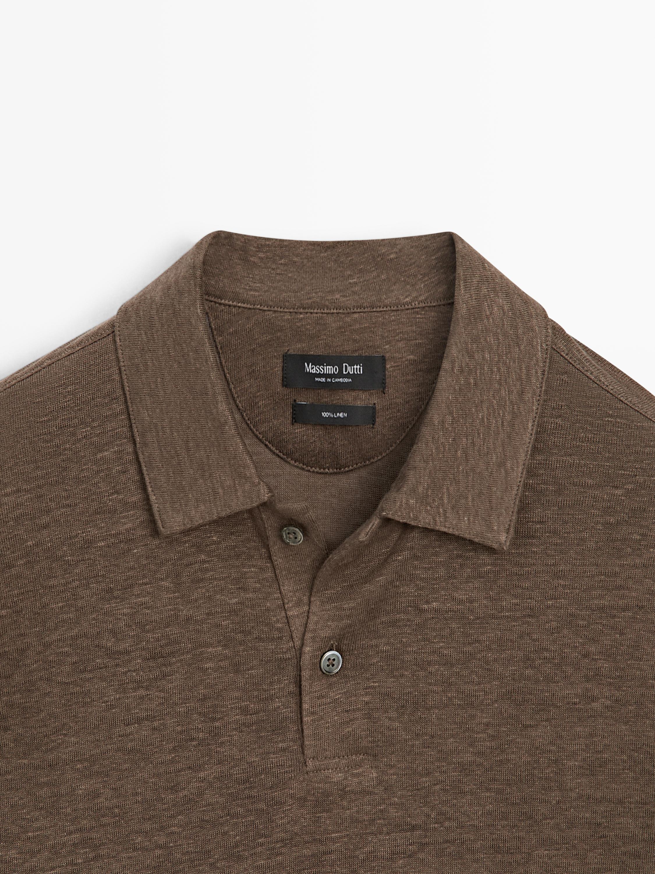 100% linen long sleeve polo shirt