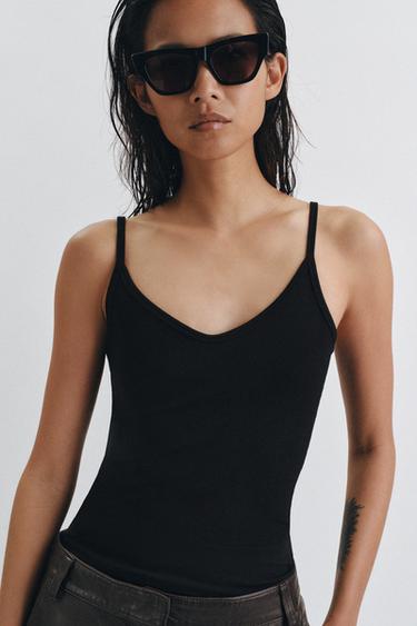RIBBED STRAPPY TOP - Black by Zara - Image 1