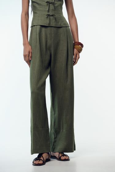 LINEN BLEND STRAPPY JUMPSUIT WITH BOWS - Khaki by Zara - Image 4
