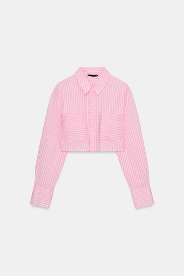 Zara 短版條紋襯衫 - 粉紅色