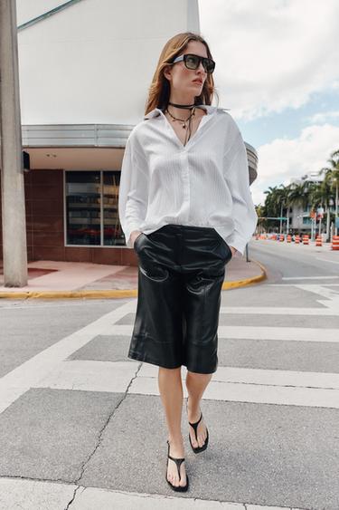 Zara OVERSIZED STRIPED SHIRT - Black / White