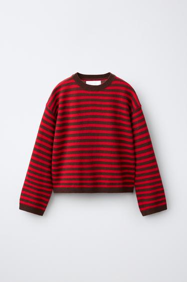 GESTREEPTE TRUI VAN 100% WOL - Rood van Zara