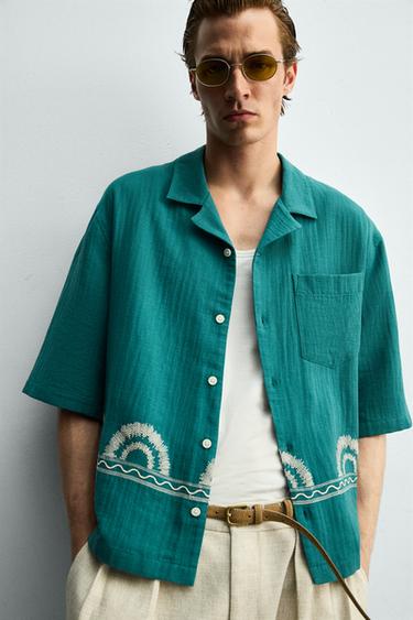 EMBROIDERED FRIEZE SHIRT - Duck blue by Zara - Image 4