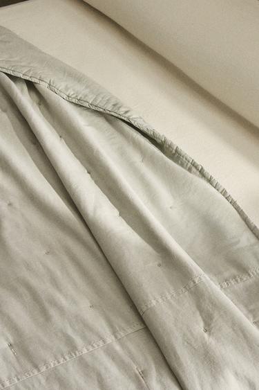WASHED-EFFECT LINEN QUILT - Sea green by Zara