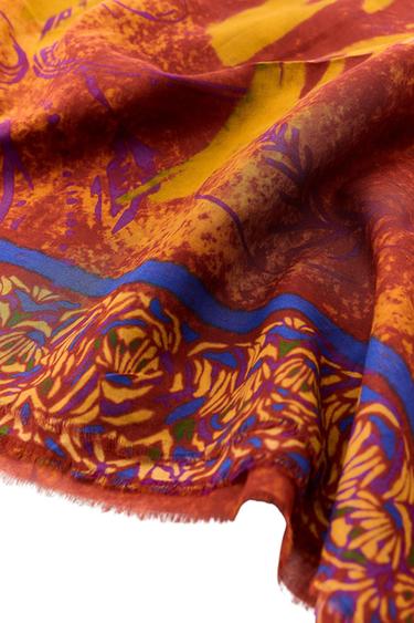 PRINTED COTTON SCARF - Brick by Zara