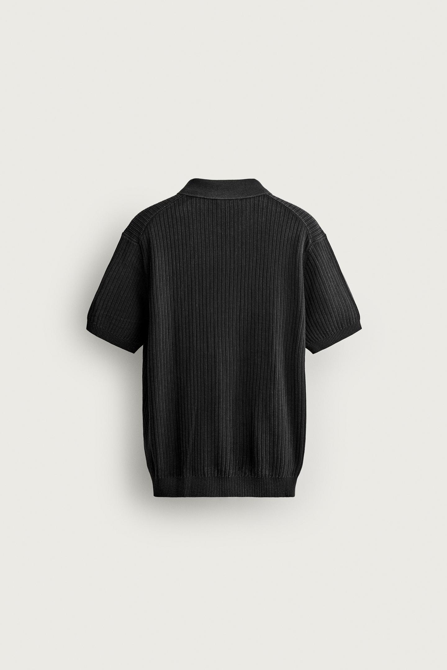 Мужское поло Zara Regular Fit Textured Knit Polo, цвет: Выцветший чёрный — фото 7
