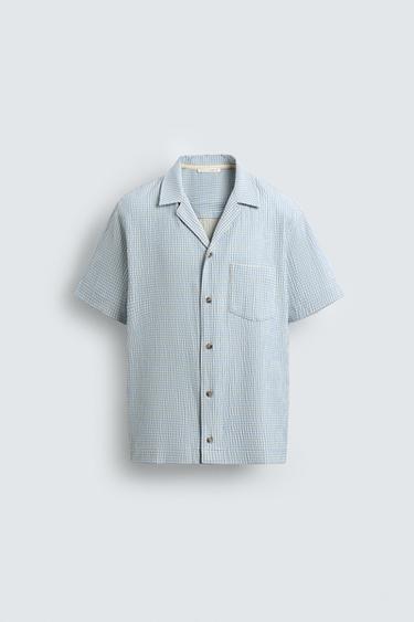 CAMISA REGULAR FIT ESTRUCTURA SEERSUCKER - Blanco / Celeste de Zara