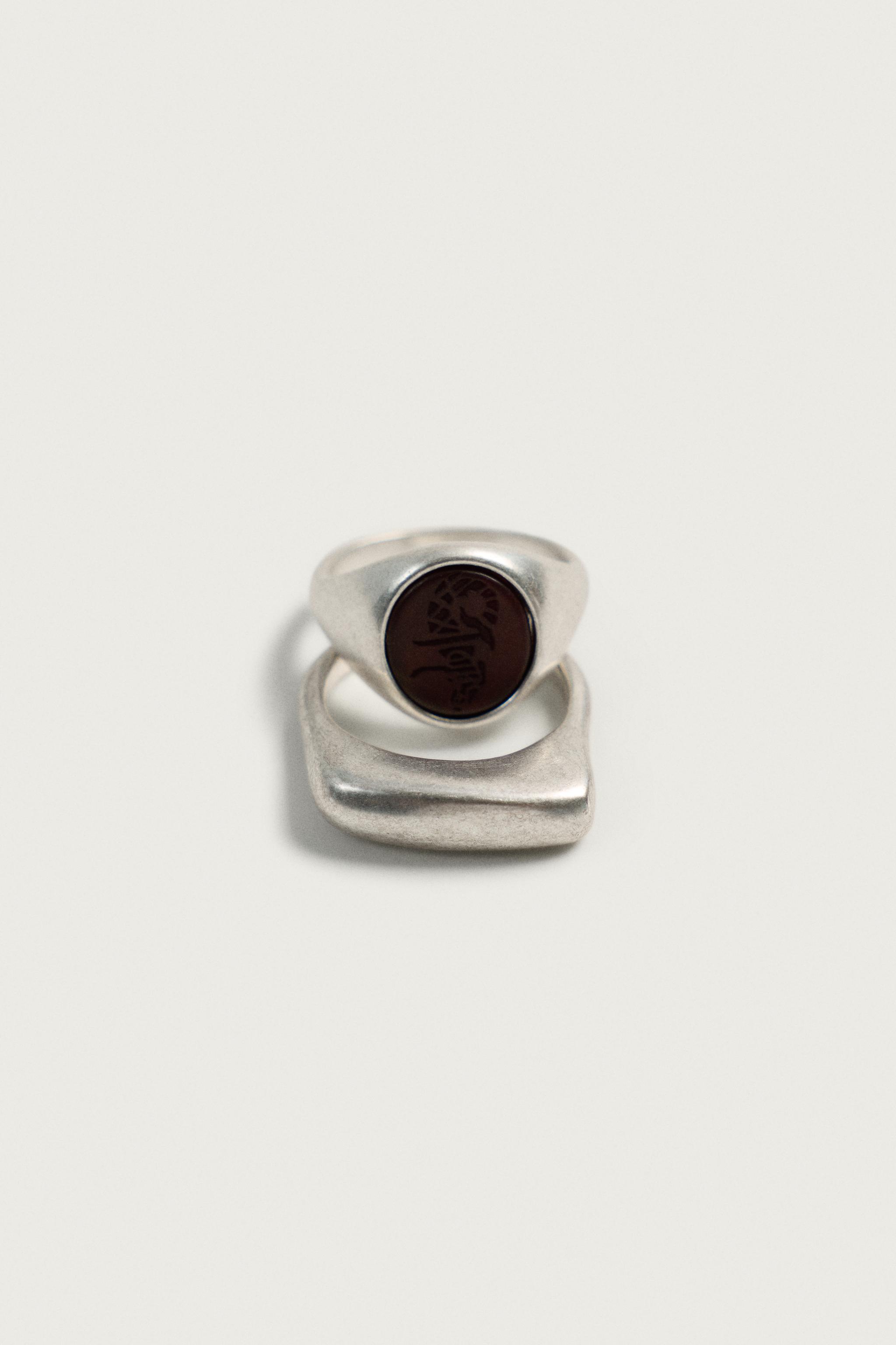 Мужские аксессуары Zara PACK OF 2 MIXED METAL RINGS — фото 6