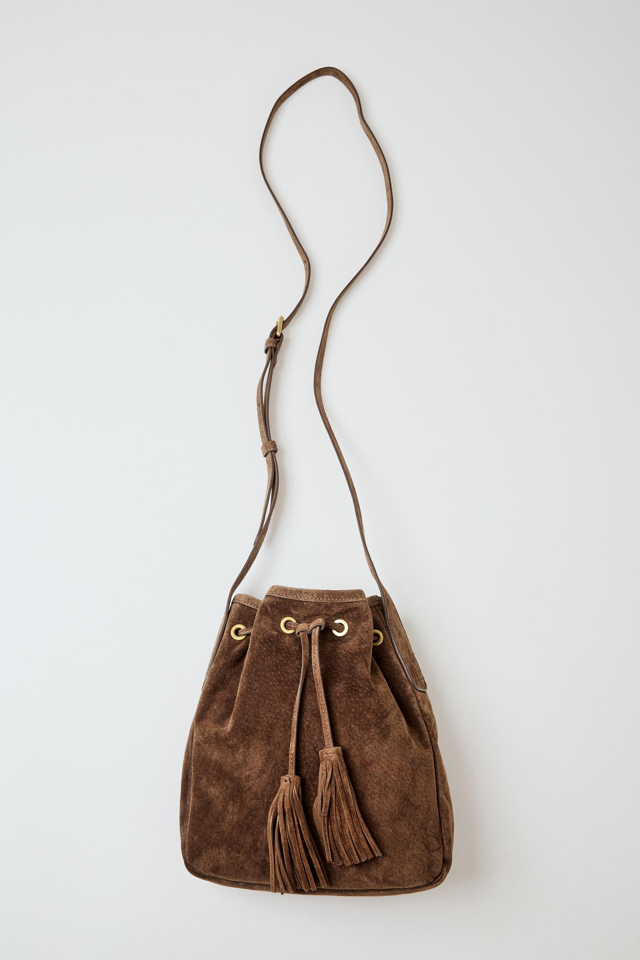 GATHERED LEATHER MINI CROSSBODY BAG — SAND/BROWN
