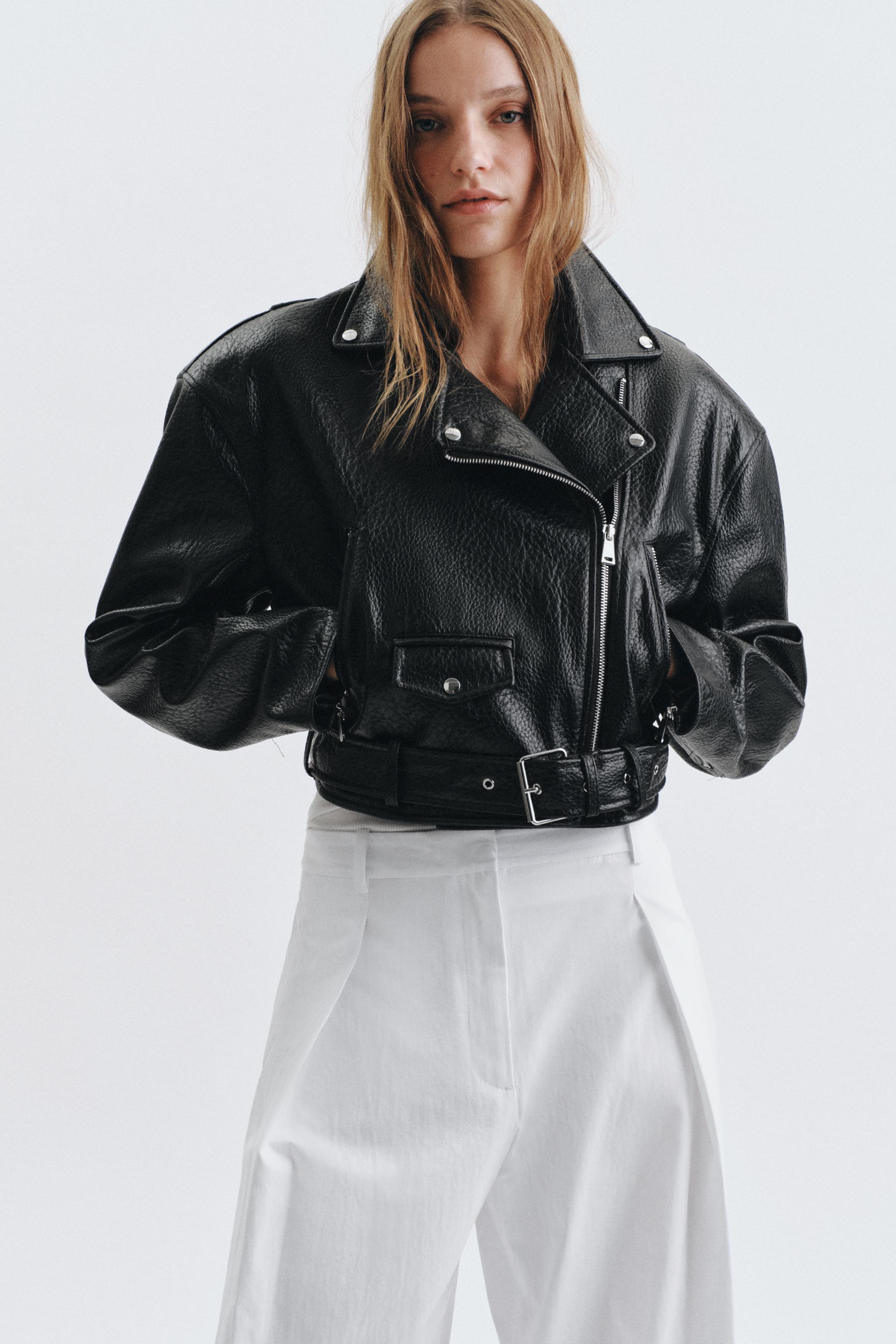 BLOUSON DE MOTARD À ÉPAULETTES EN MATIÈRE SYNTHÉTIQUE