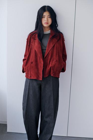 100% SUEDE LEATHER JACKET WITH TABS - Red by Zara