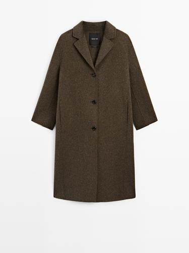 Abrigo largo mezcla lana - Khaki oscuro de Zara