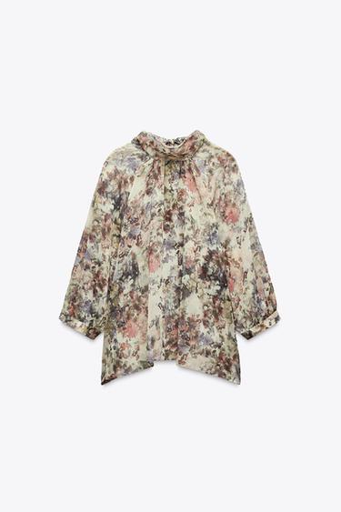 Zara TIED PRINT SHIRT - Multicolored
