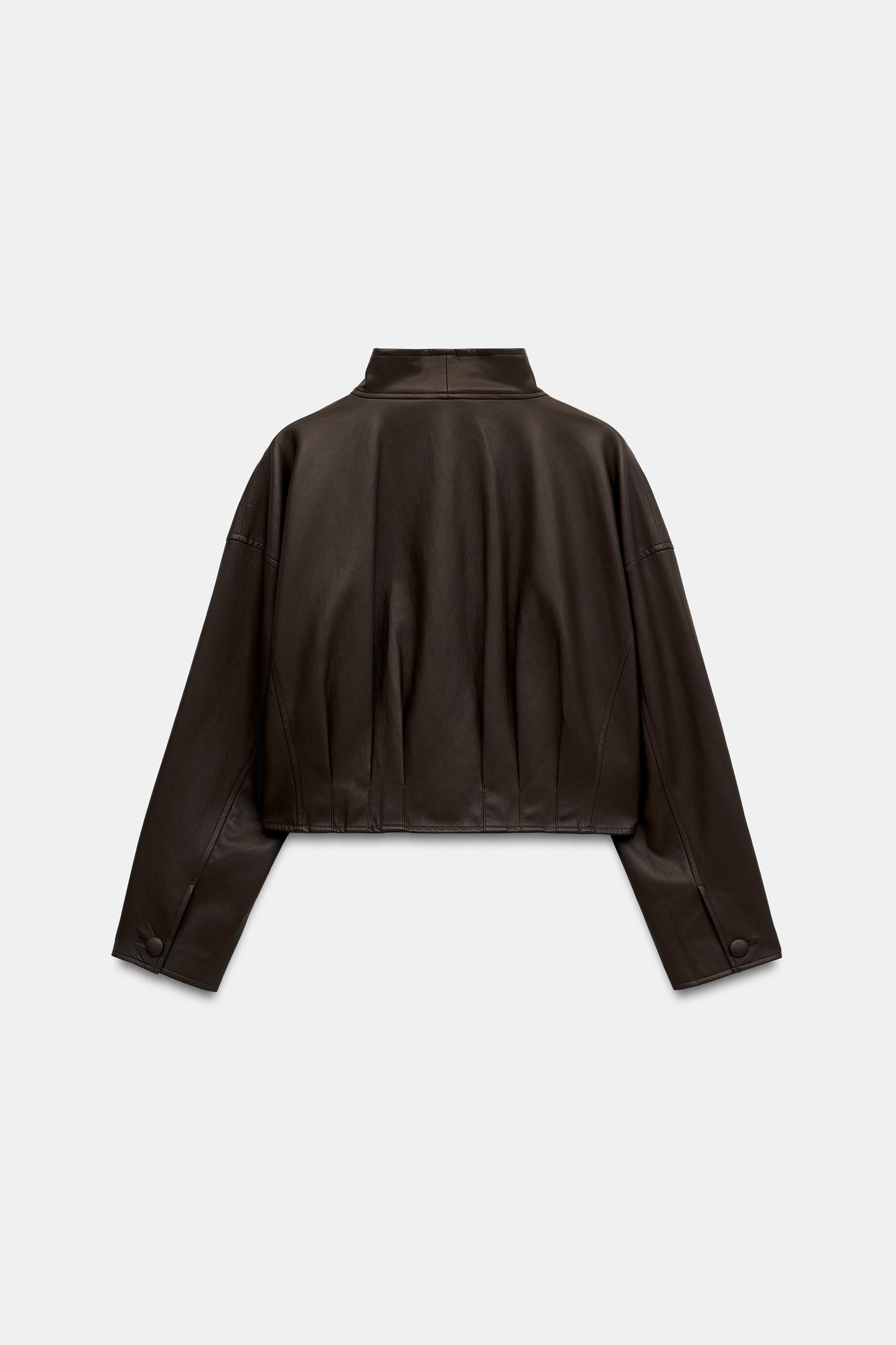 Женская куртка Zara Leather Effect with Back Pleats, цвет: Коричневый — фото 11