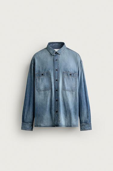 Zara 輕盈水洗丹寧襯衫 - 中藍色